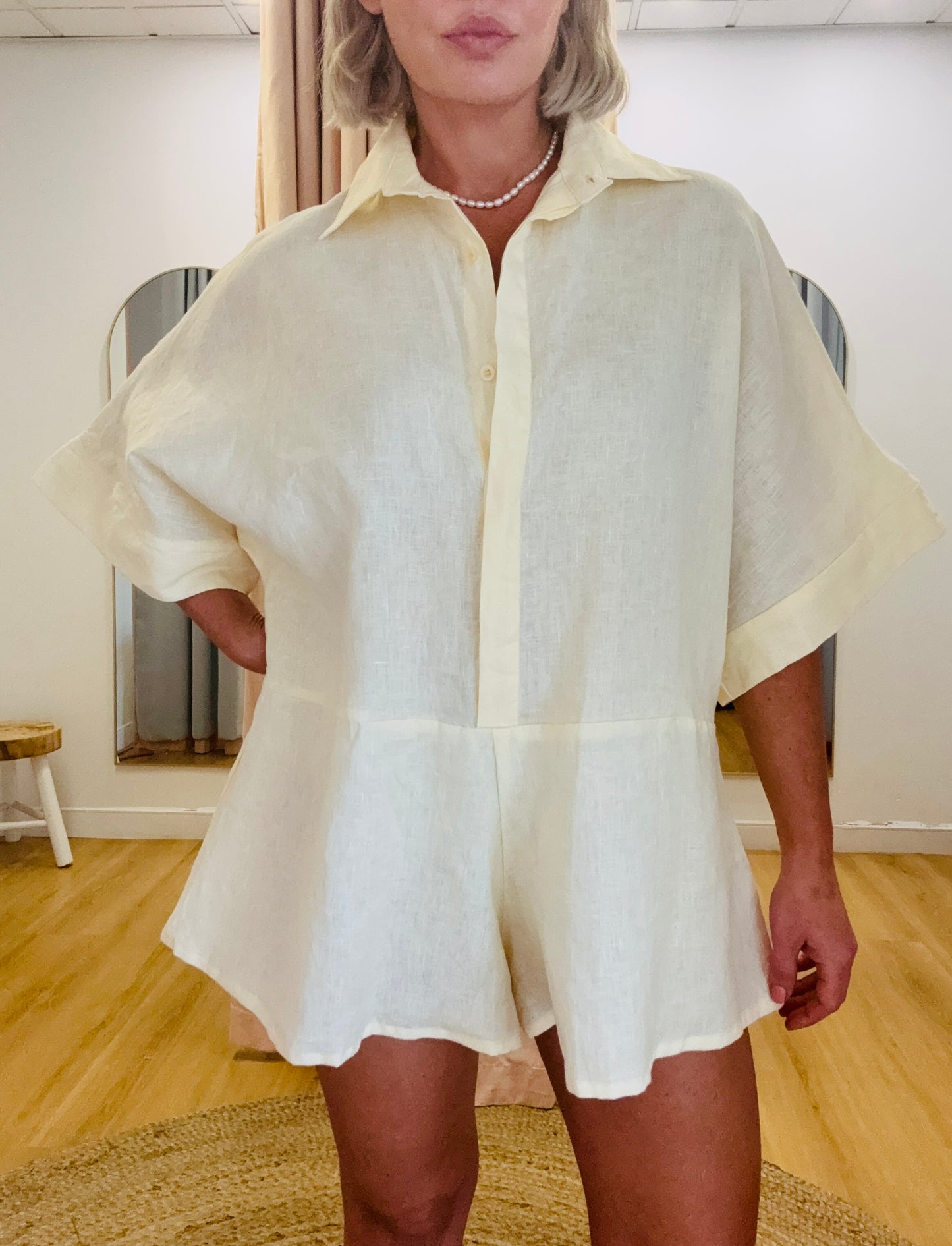 Koa Linen Playsuit- Butter Yellow