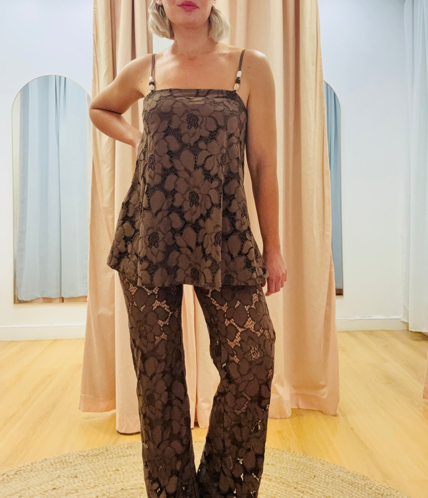 By Frankie/ Lace Cami Set- Chocolate