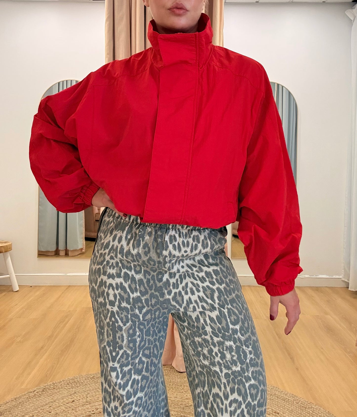 Bowie Funnel Neck Windbreaker- Red