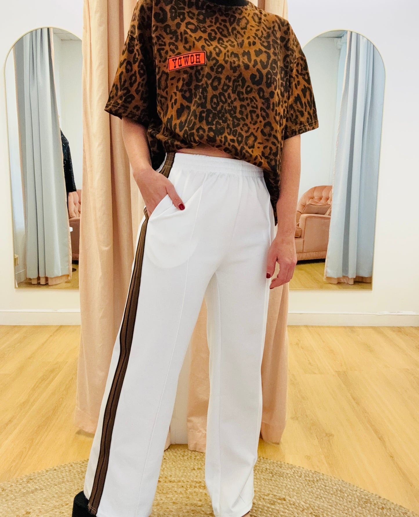 By Frankie/ Racer Pleated Sweatpants- White/ Mocha