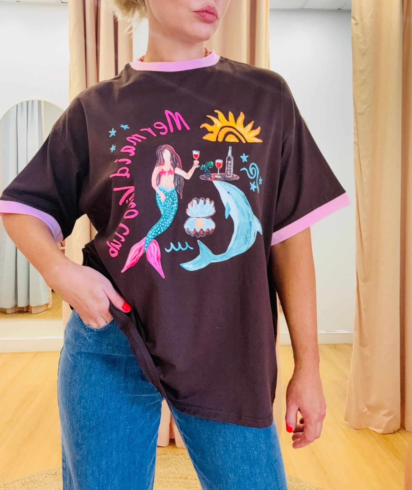 By Frankie/ Vino Club Tee- Chocolate/ Pink