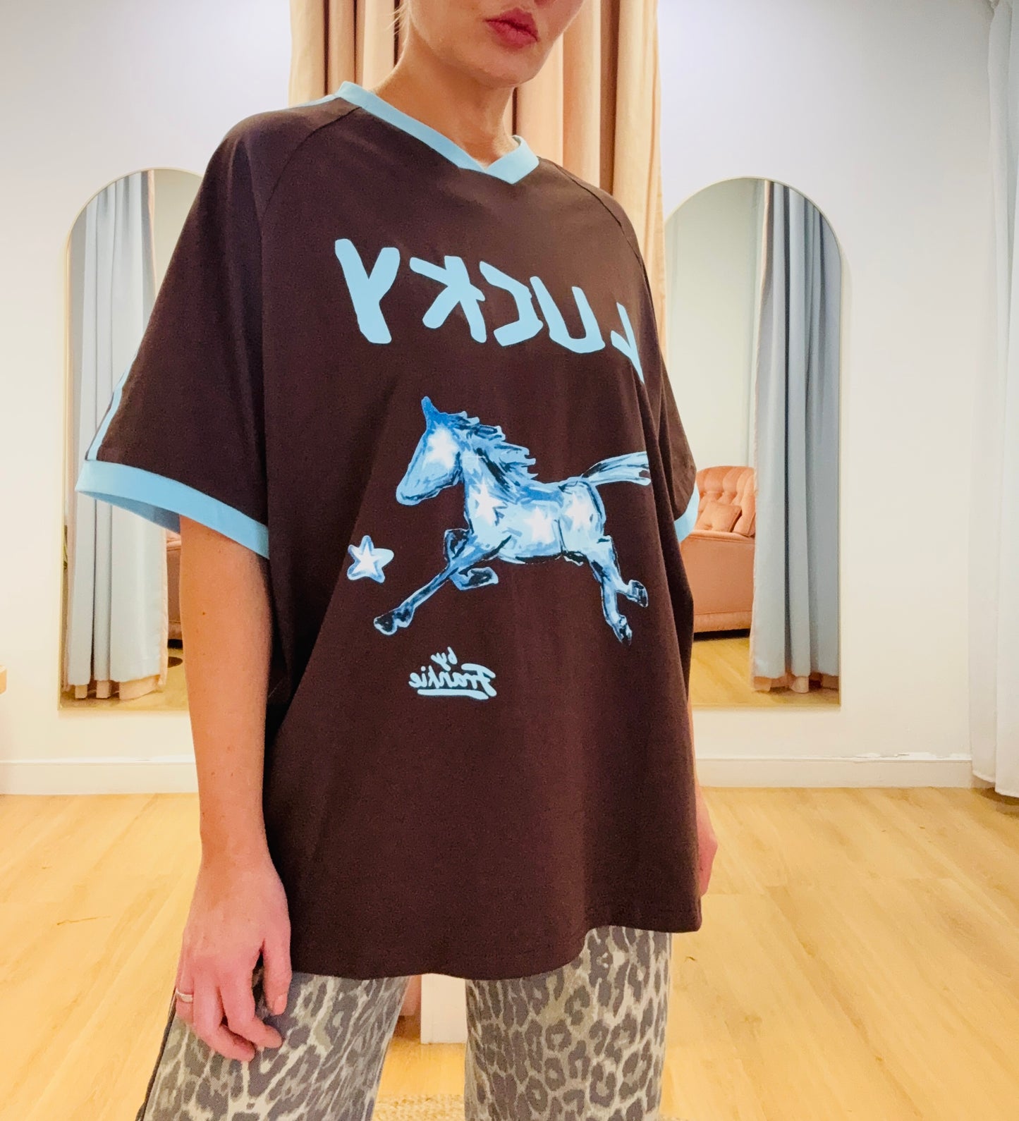 By Frankie/ Lucky Racer Tee- Sky/ Chocolate