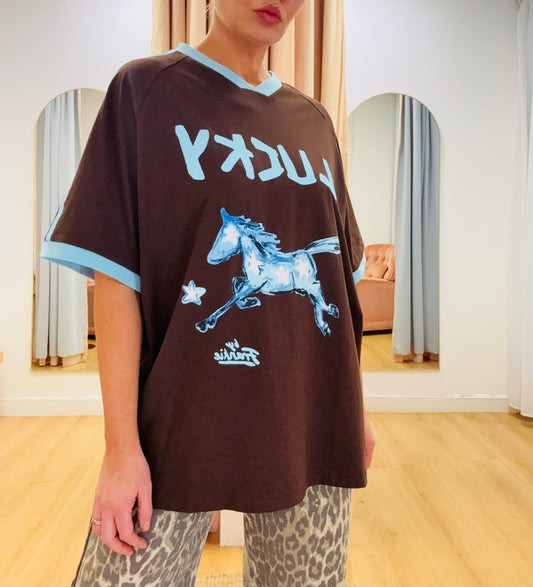 By Frankie/ Lucky Racer Tee- Sky/ Chocolate