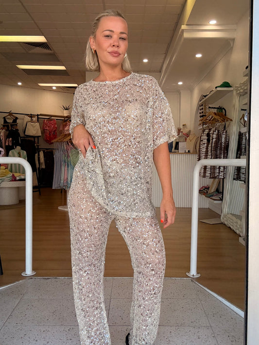 BACK IN STOCK By Frankie/ Sparkle Pant- Cream