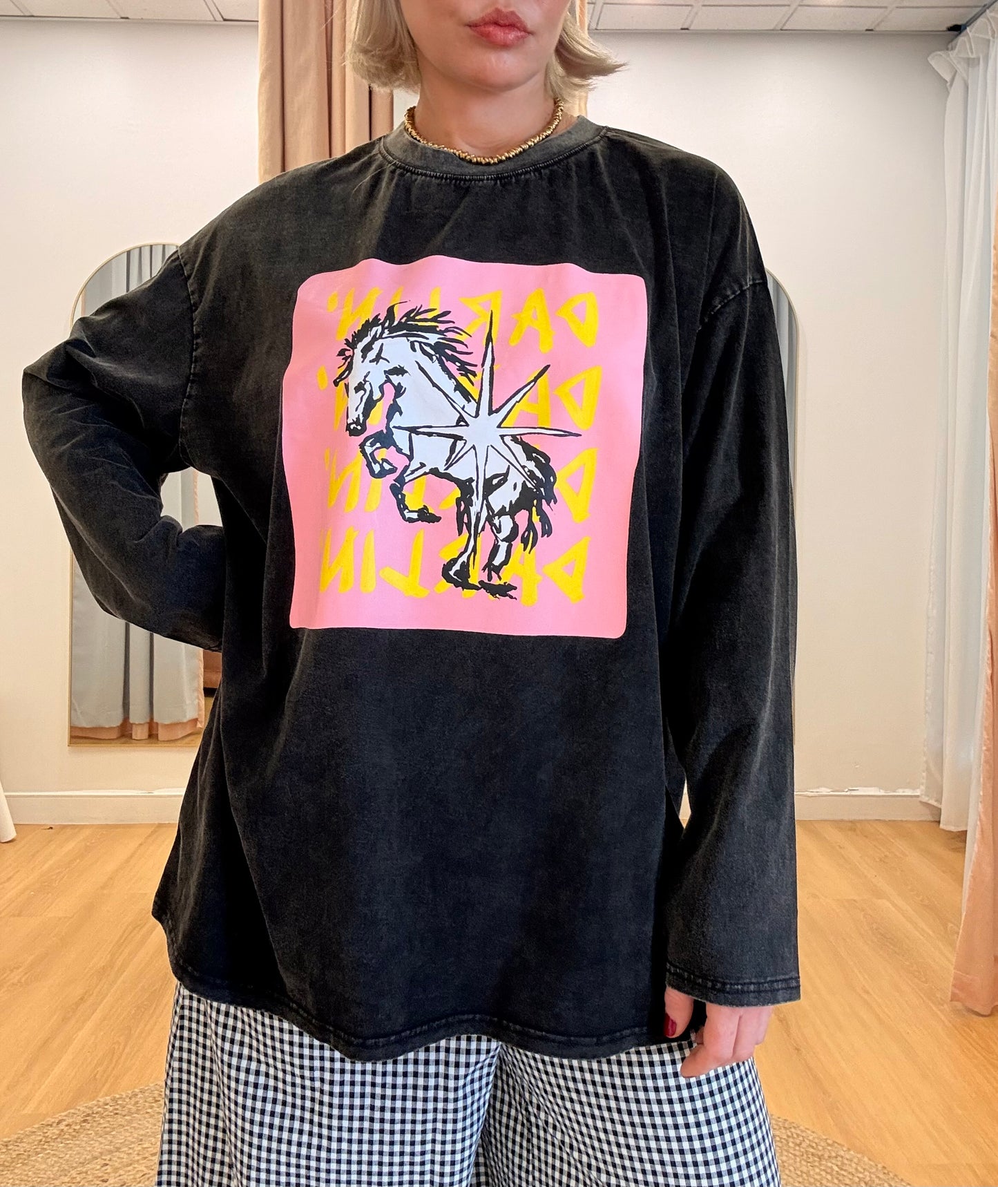 By Frankie/ Darlin Long Sleeve Tee- Acid Wash