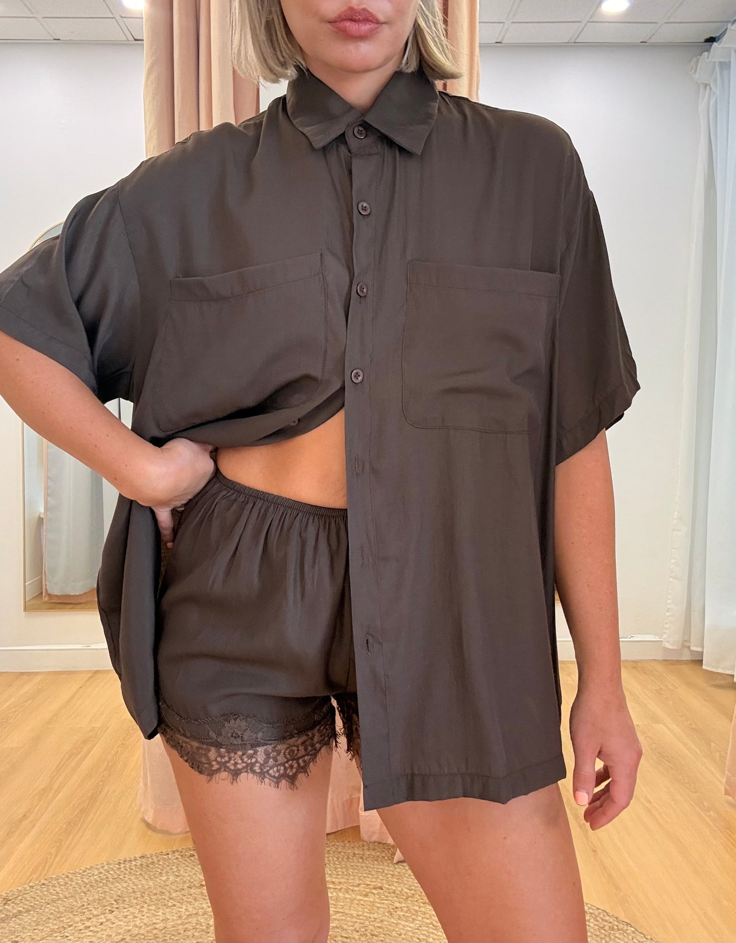 By Frankie/ Cupro Lace Short Set- Chocolate