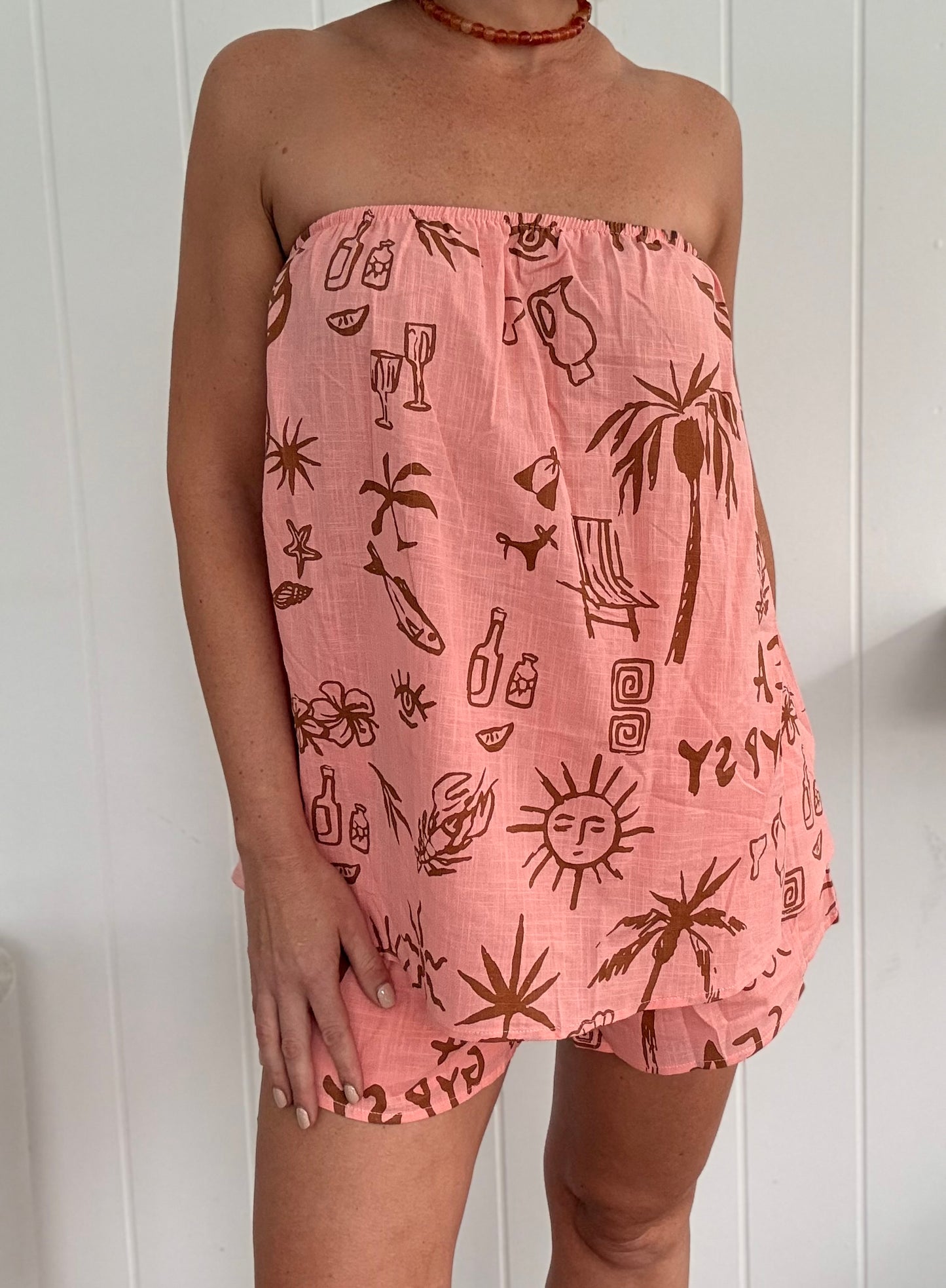 By Frankie/ Sea Gypsy Short Set- Peach/Mocha