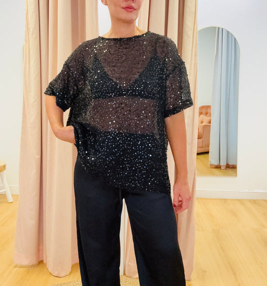 By Frankie/ Violet Sequin Pant Set- Black