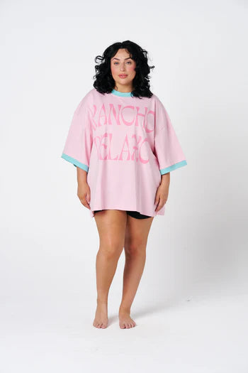 HIBISCUS HOTEL- Pink + Mint Rancho Relaxo Oversized Tee