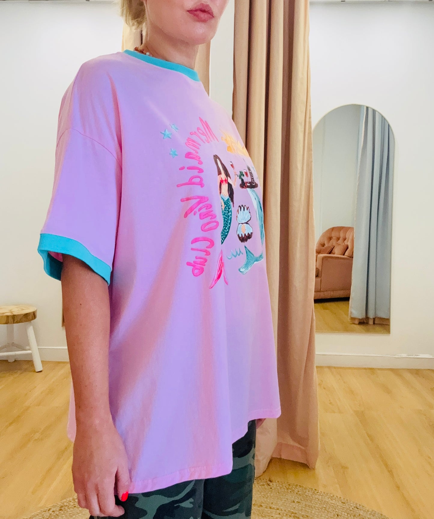 By Frankie/ Vino Club Tee- Pink/ Turquoise