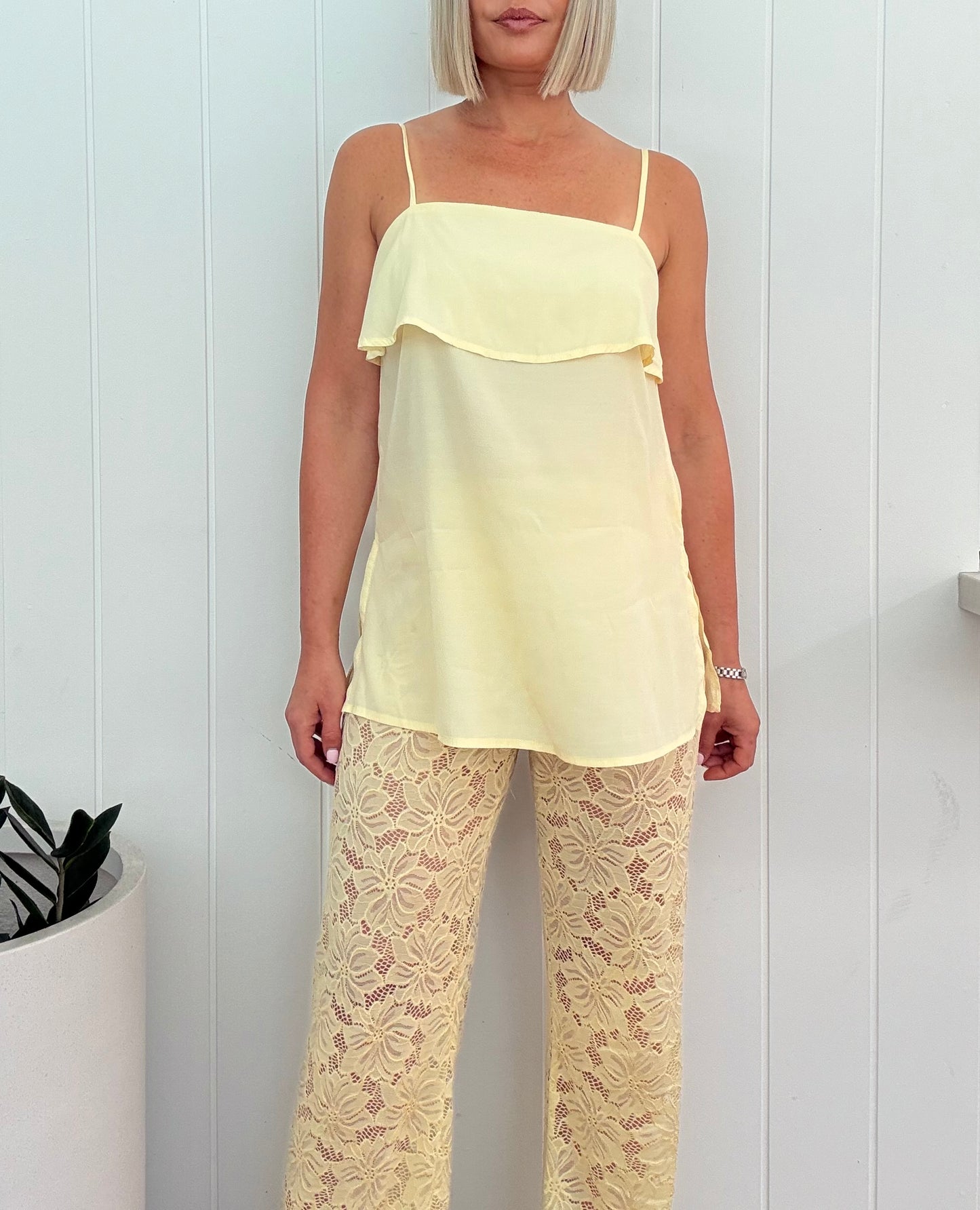 By Frankie/ Cami Lace Pant Set- Lemon