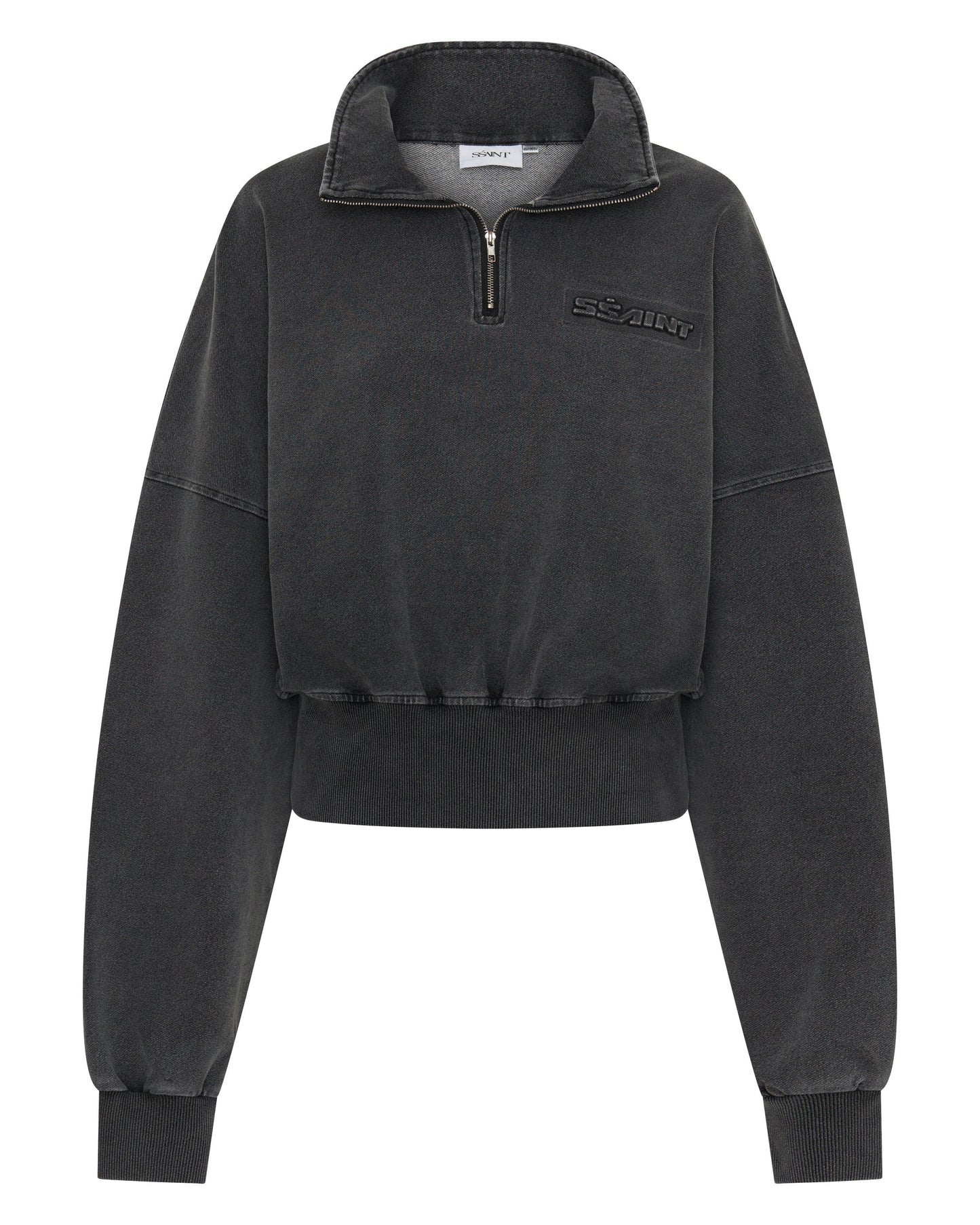 SŚAINT ACID WASH CROP JACKET - CHARCOAL