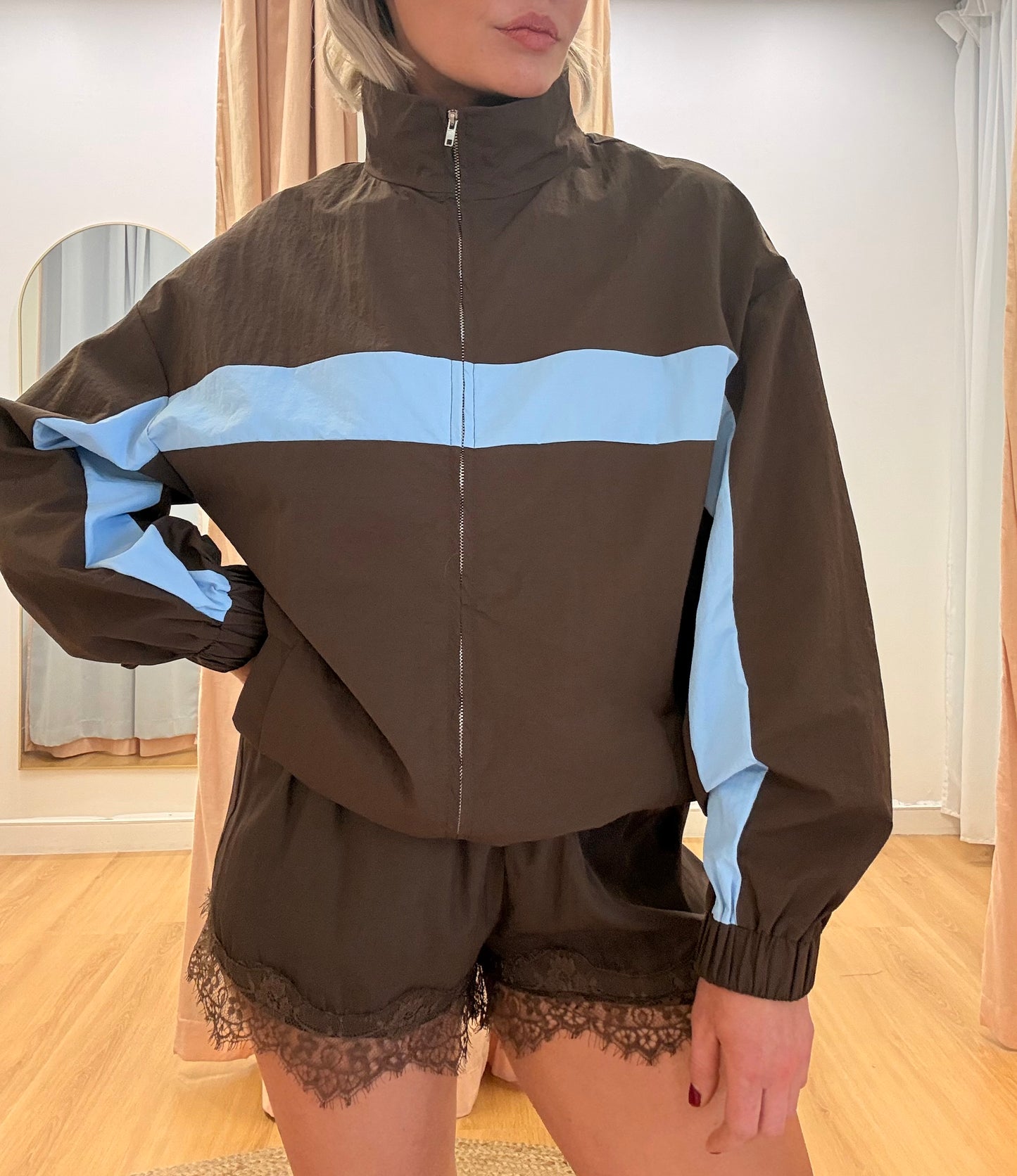 By Frankie/ Windbreaker Jacket- Choc/Sky Blue