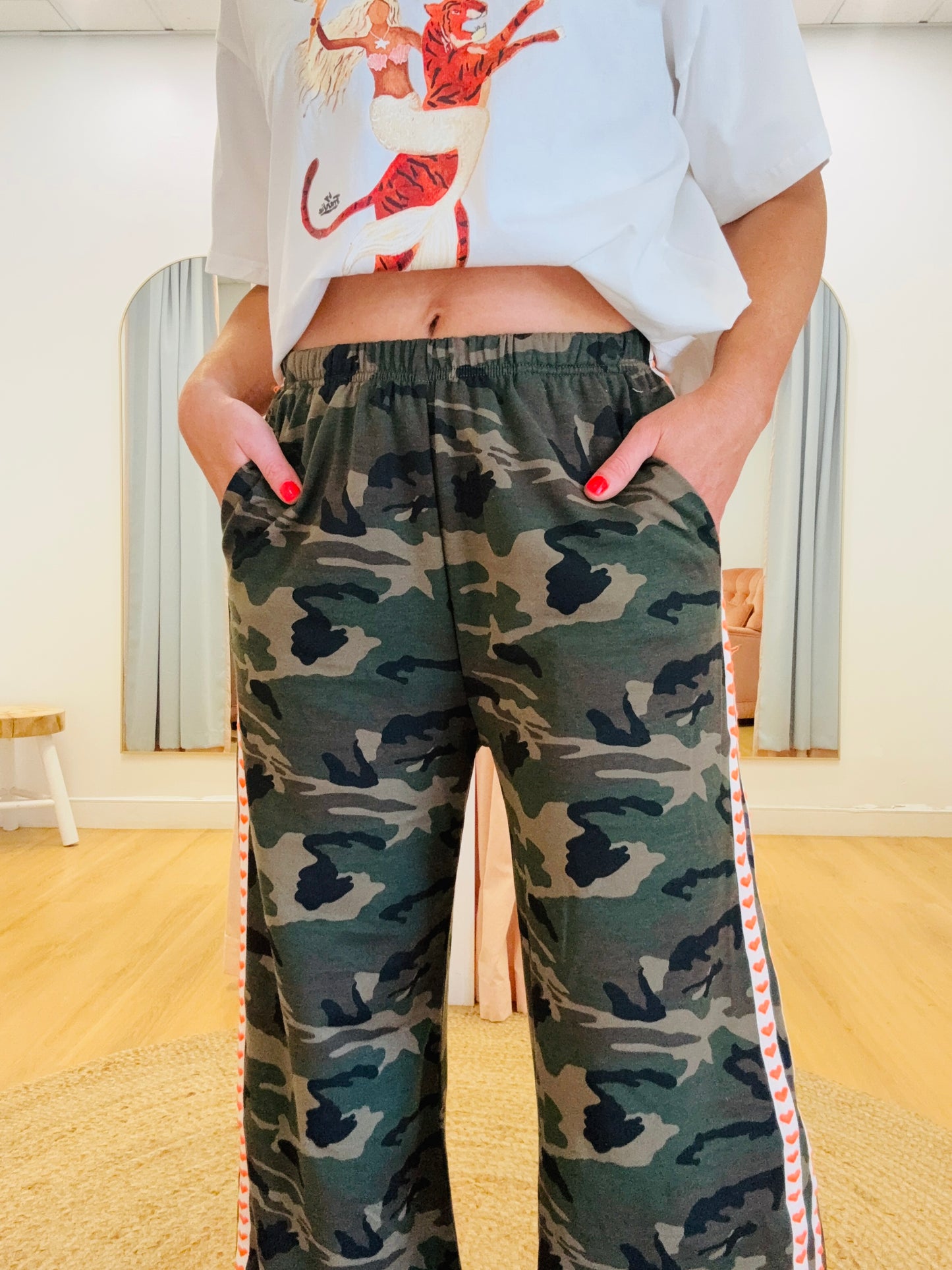 By Frankie/ Camo Track Pant- Coral Hearts