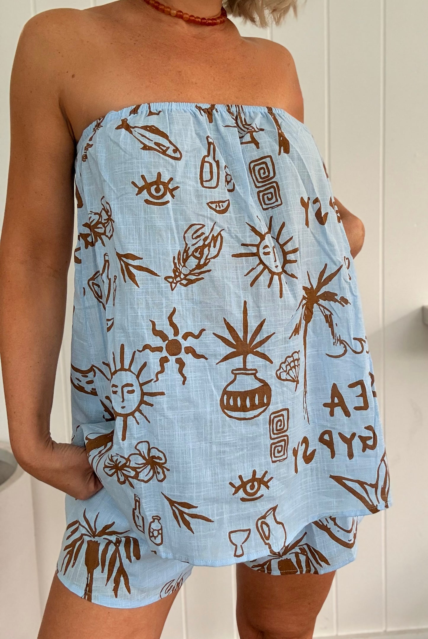 By Frankie/ Sea Gypsy Short Set- Baby Blue/ mocha