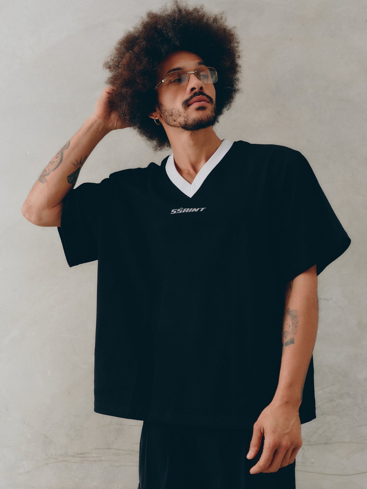 SSAINT/ REFLECTIVE V NECK TEE - BLACK