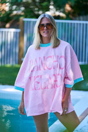 HIBISCUS HOTEL- Pink + Mint Rancho Relaxo Oversized Tee