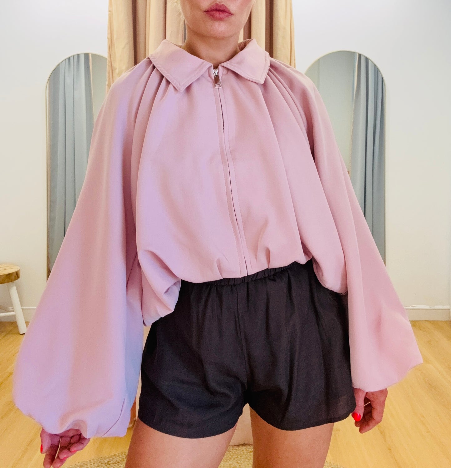 Bella Bubble Hem Bomber- Dusty Pink