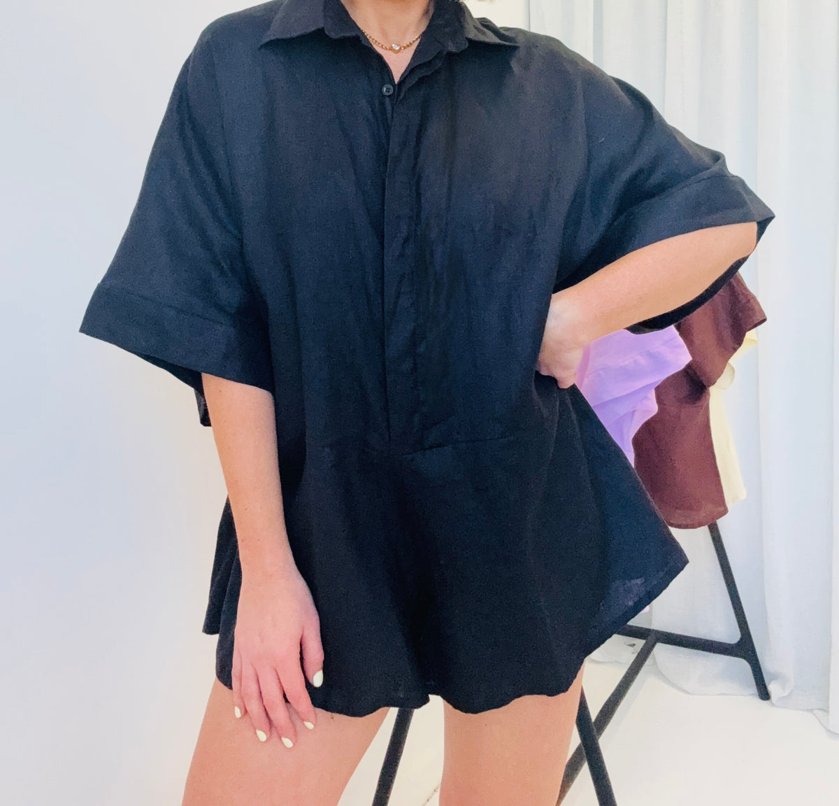 Muse Linen Playsuit/ Black
