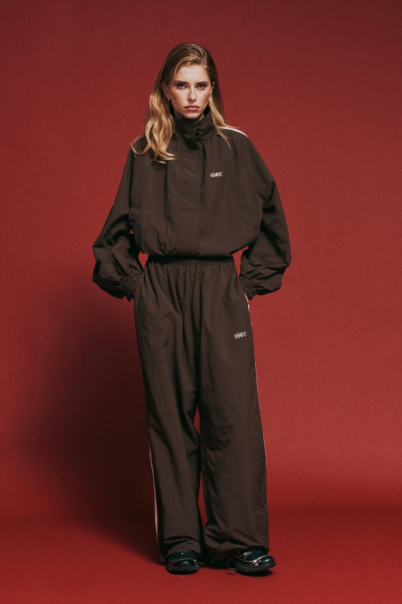 SSAINT- FIGHT NIGHT ZIP WINDBREAKER - BROWN & CREAM