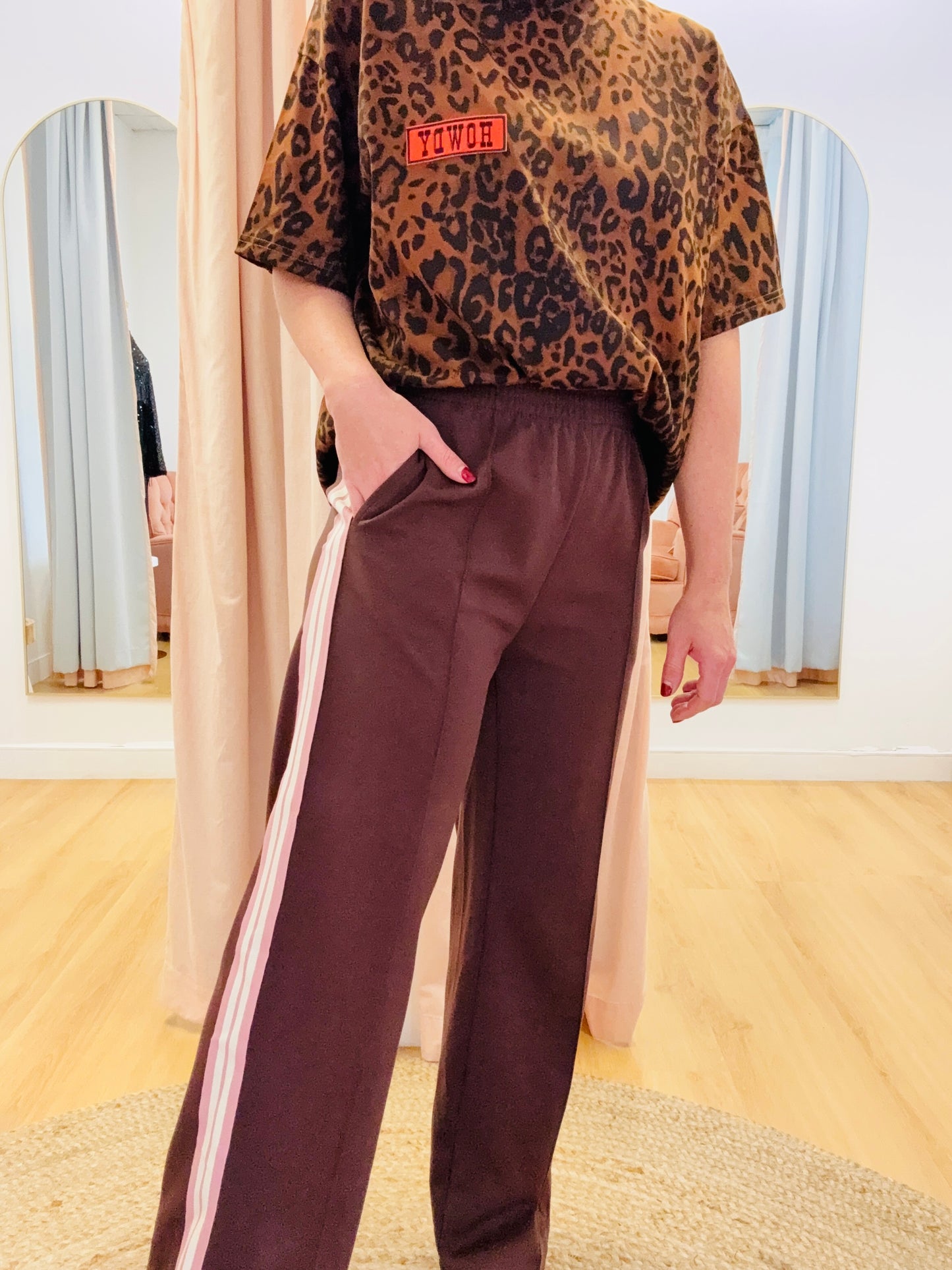 By Frankie/ Racer Pleated Sweatpants - Choc/Pink