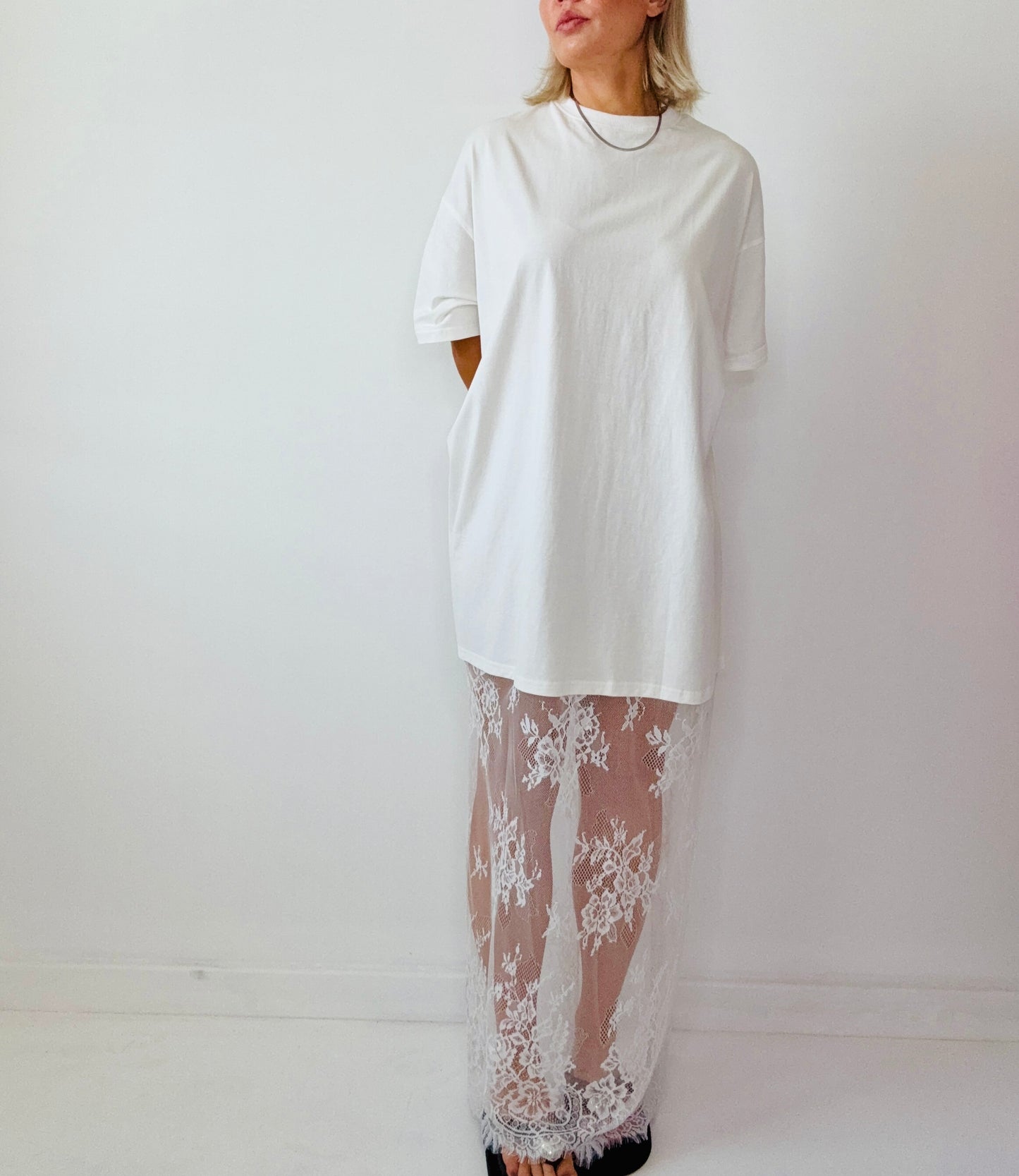By Frankie // Lace Tee Dress-White