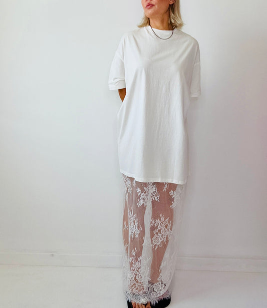 By Frankie // Lace Tee Dress-White