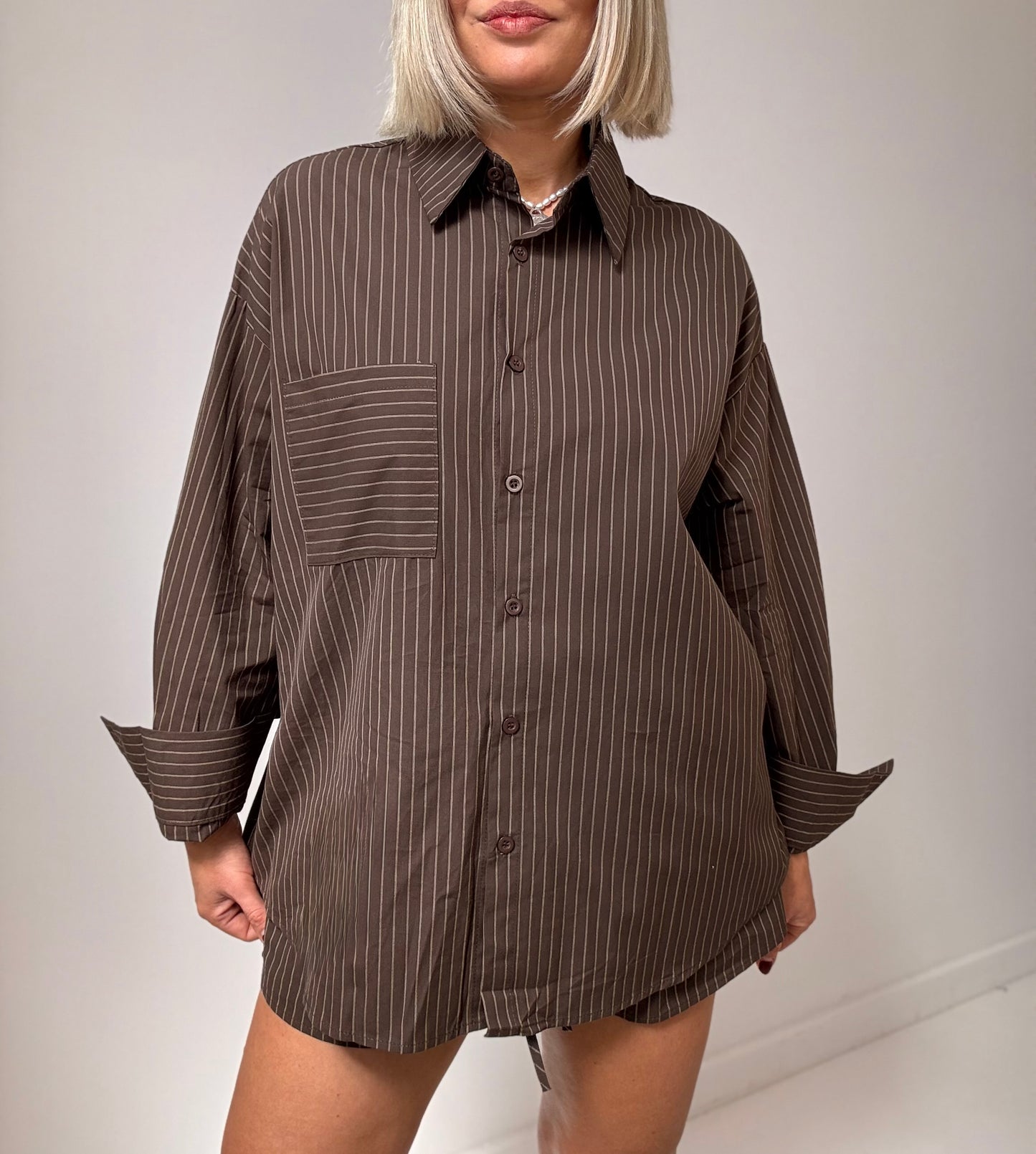 Amara stripe short set- choc/pinstripe