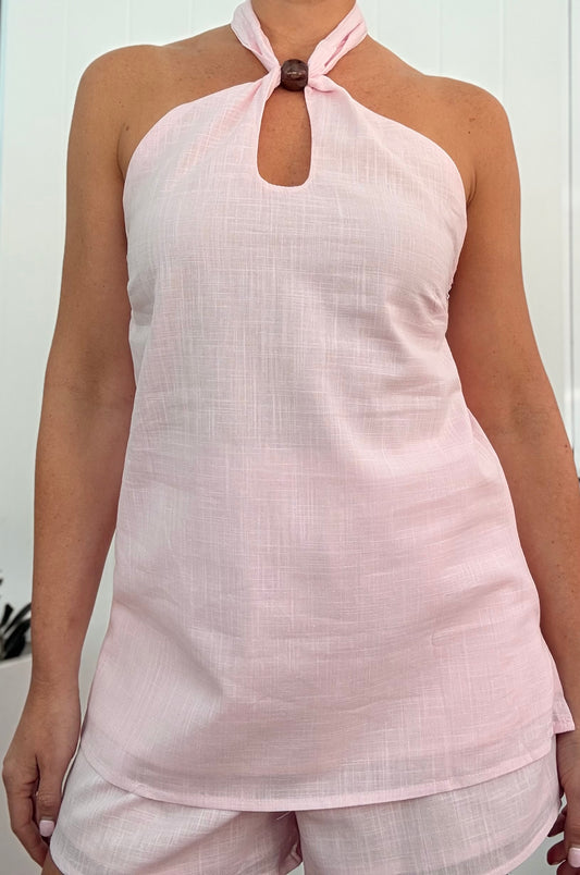 By Frankie/ Halter Short Set- Blush Pink