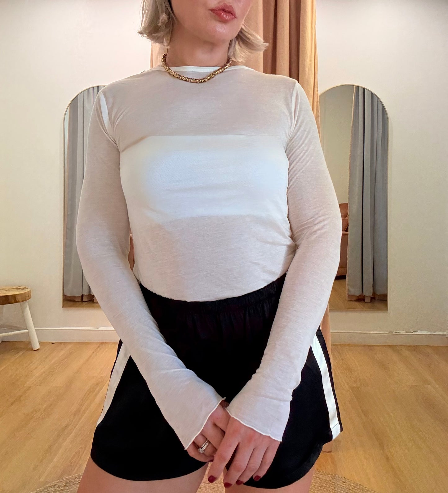 Sofia Sheer Long Sleeve Top- Cream