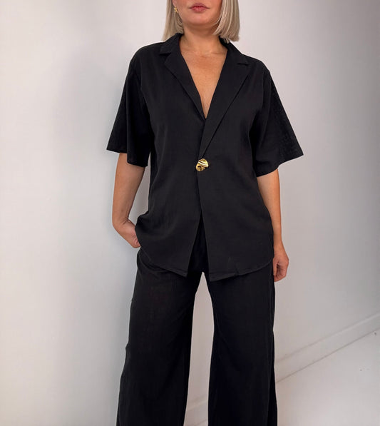 Ava Button Pant Set- Black