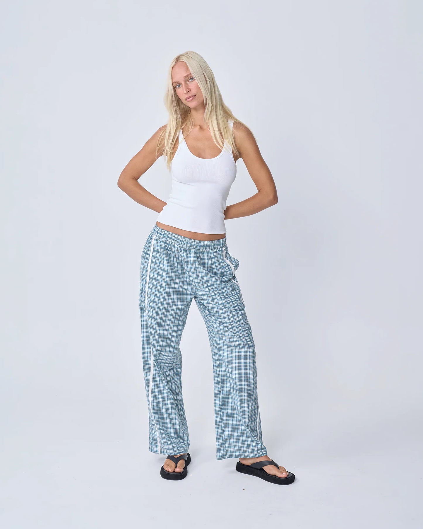 NEAR THE SEA- RACER PANT - BLUE PLAID