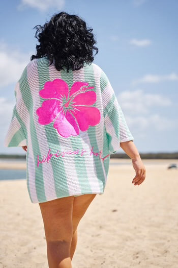 HIBISCUS HOTEL- Vacanza Mint + White Stripe Knit Tee