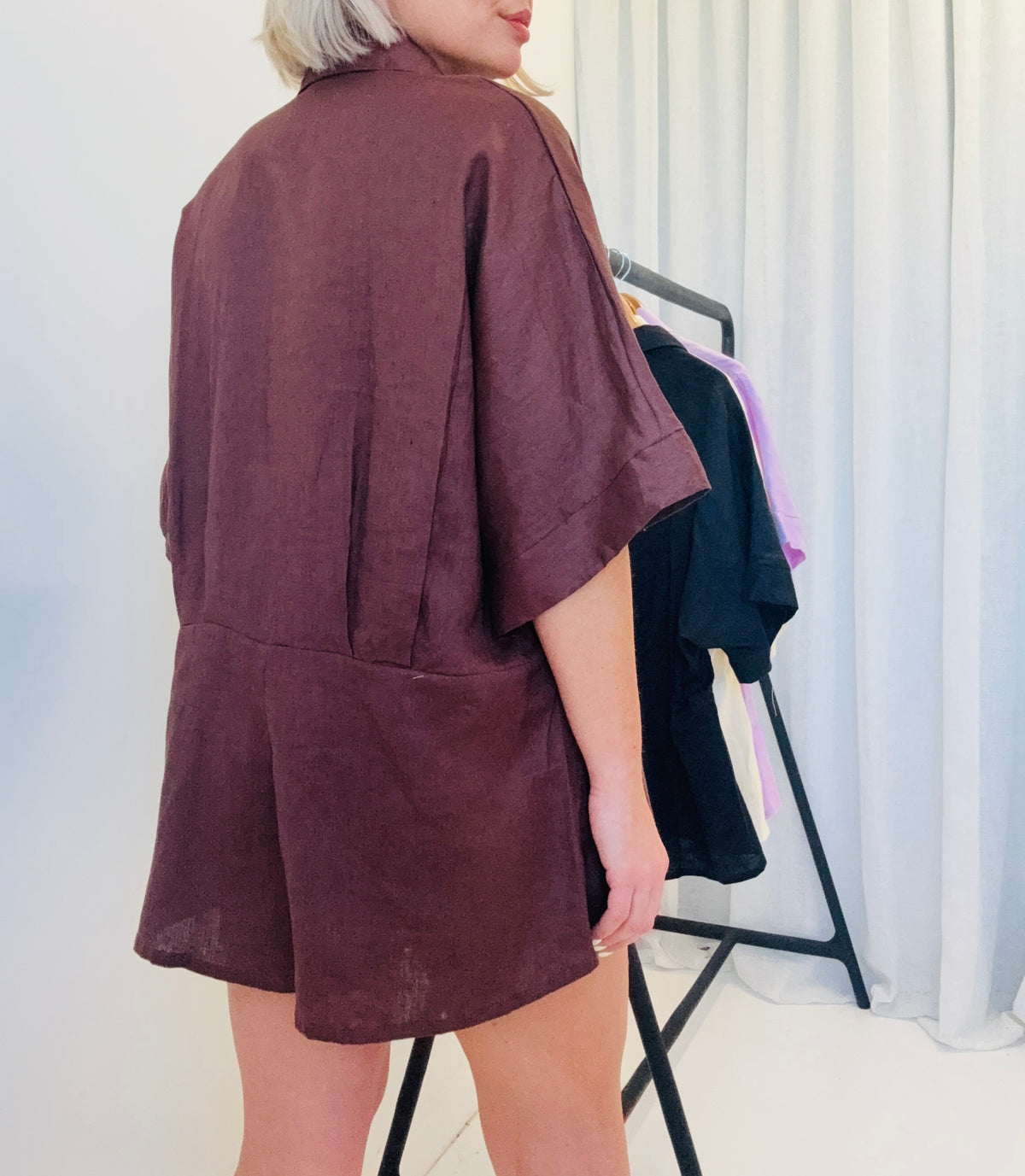 Muse Linen Playsuit/ Chocolate