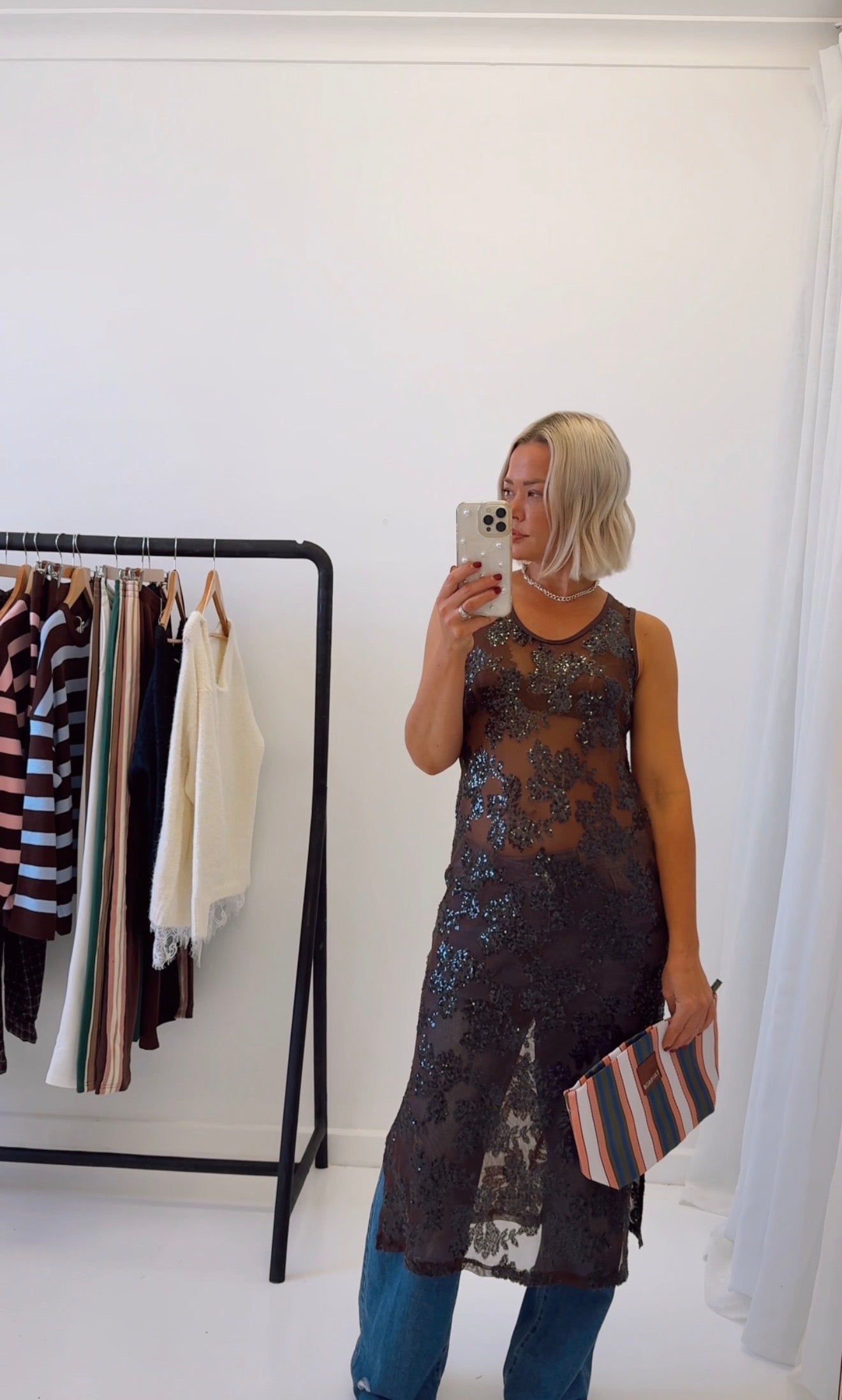 By Frankie/ Aria Long Line Sheer Top- Chocolate