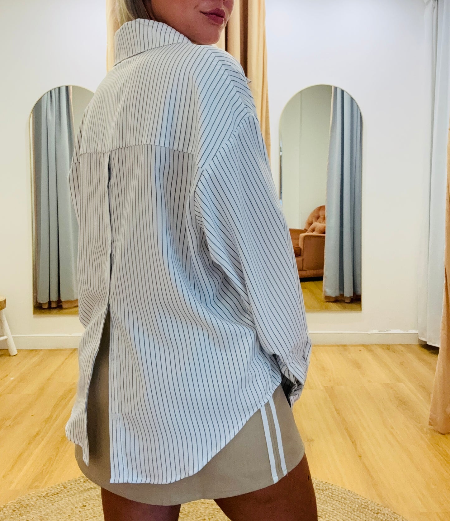 Alice Pinstriped Button Detail Shirt- White