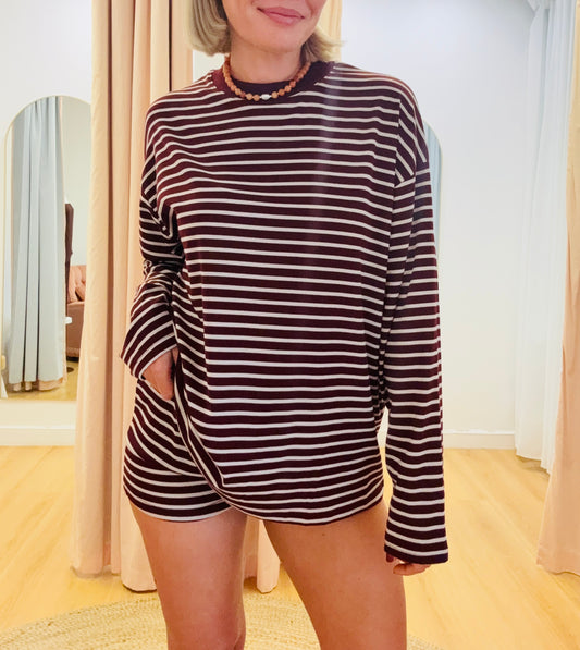By Frankie/ Sage Long Sleeve Set- Wine/Beige