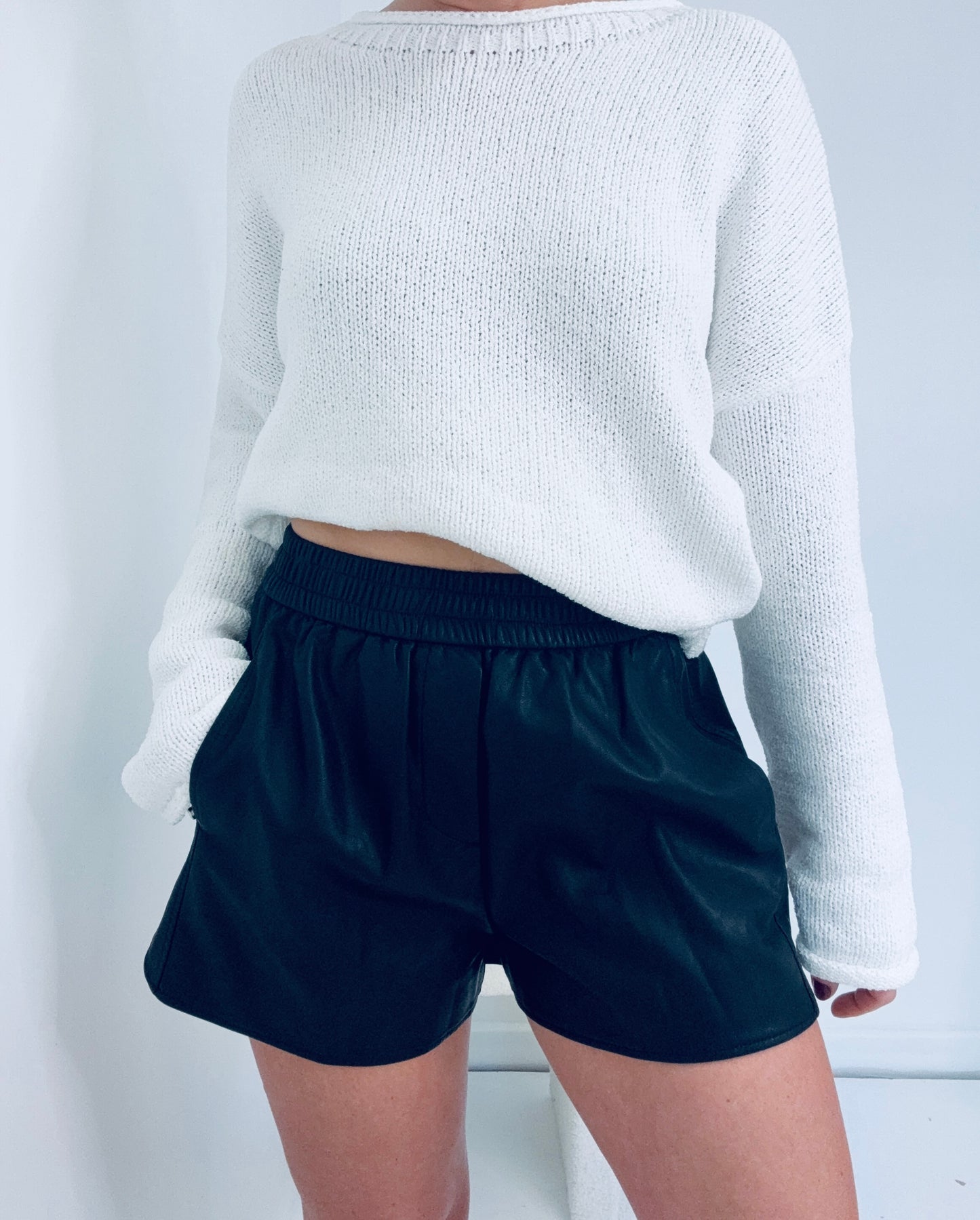 Eva- faux leather short-Black