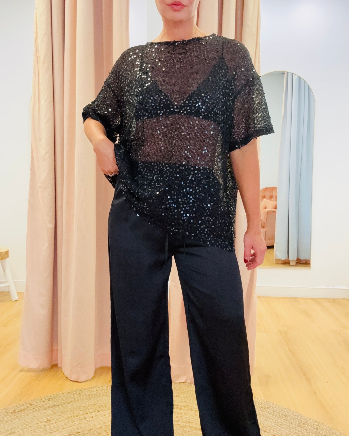 By Frankie/ Violet Sequin Pant Set- Black