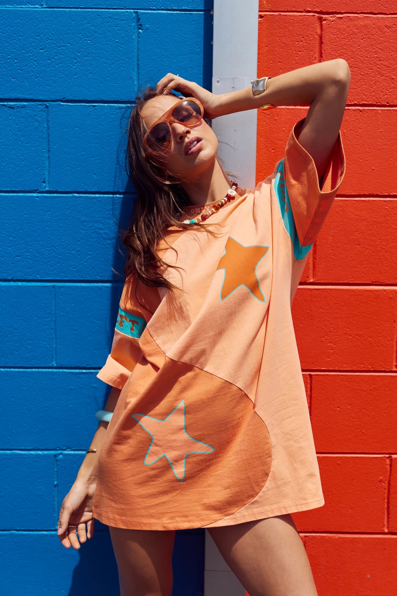 ONLY LOVERS LEFT- Yin Yang Tee Dress ~ Peach Turquoise