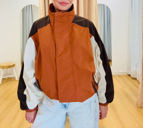 Bowie Funnel Neck Windbreaker Jacket- Colour Block