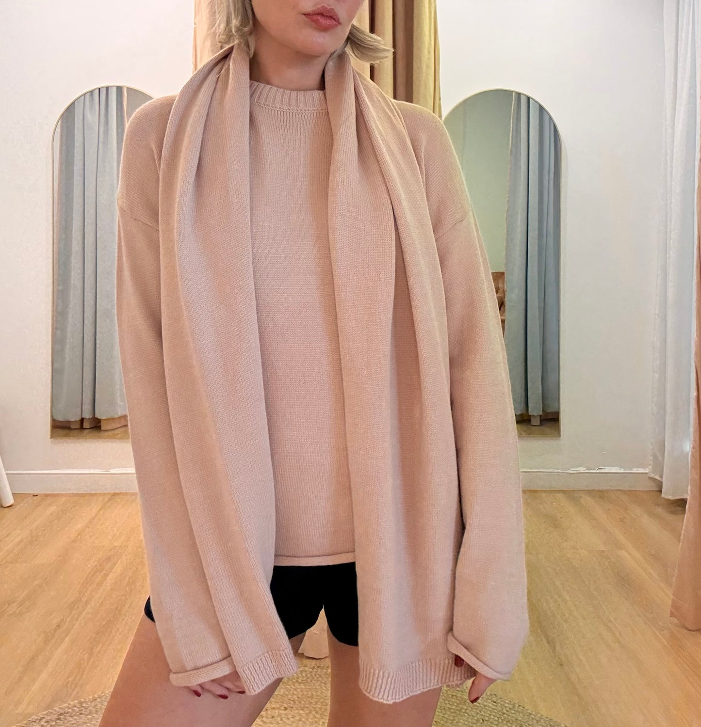 By Frankie/ Mara Oversized Knit/ Scarf- Blush