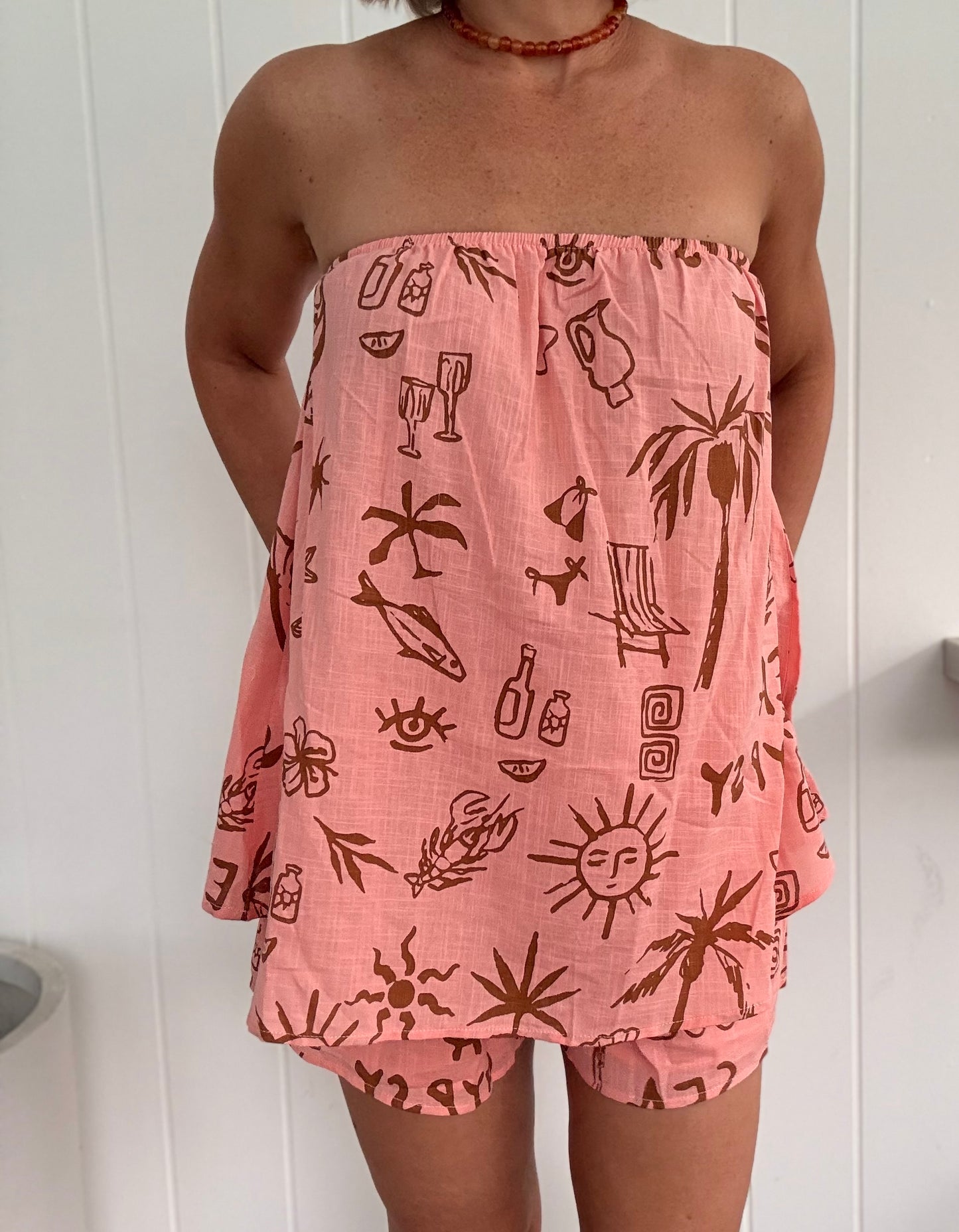 By Frankie/ Sea Gypsy Short Set- Peach/Mocha