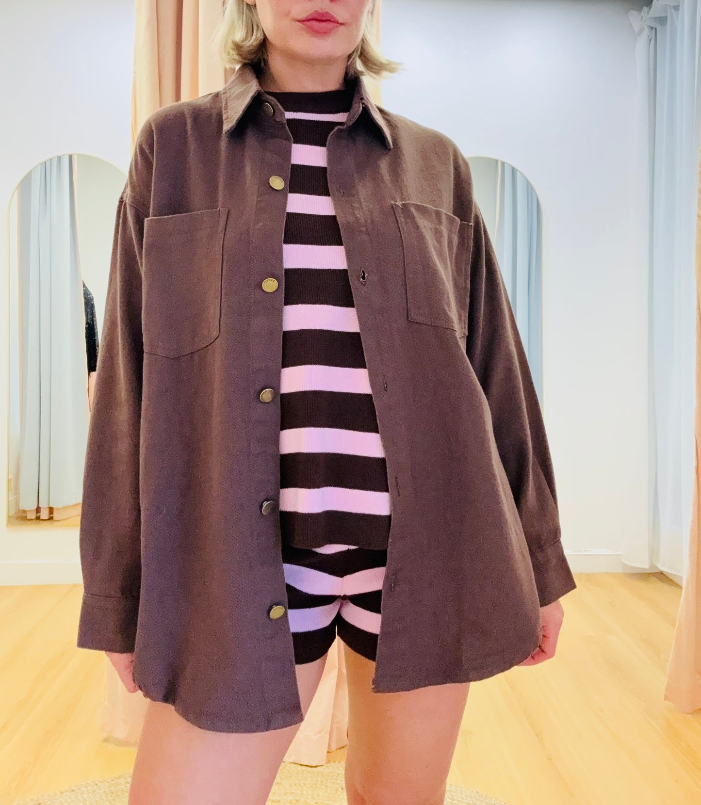 By Frankie/ Denim Shacket- Chocolate