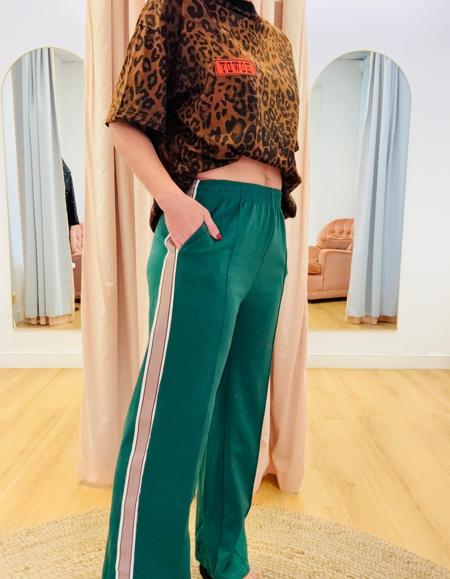 By Frankie/ Racer Pleated Sweatpants- Green/Beige