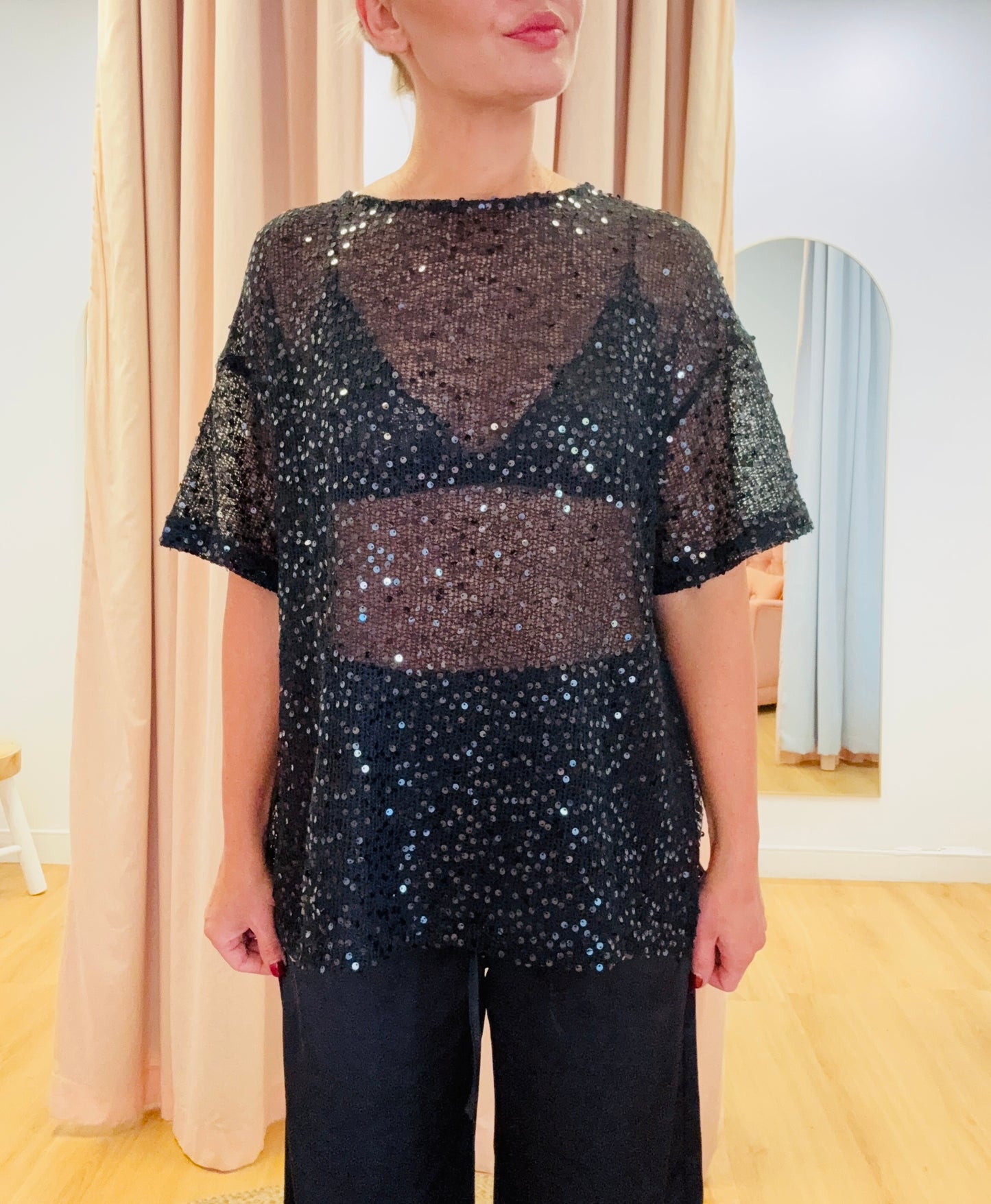 By Frankie/ Violet Sequin Pant Set- Black