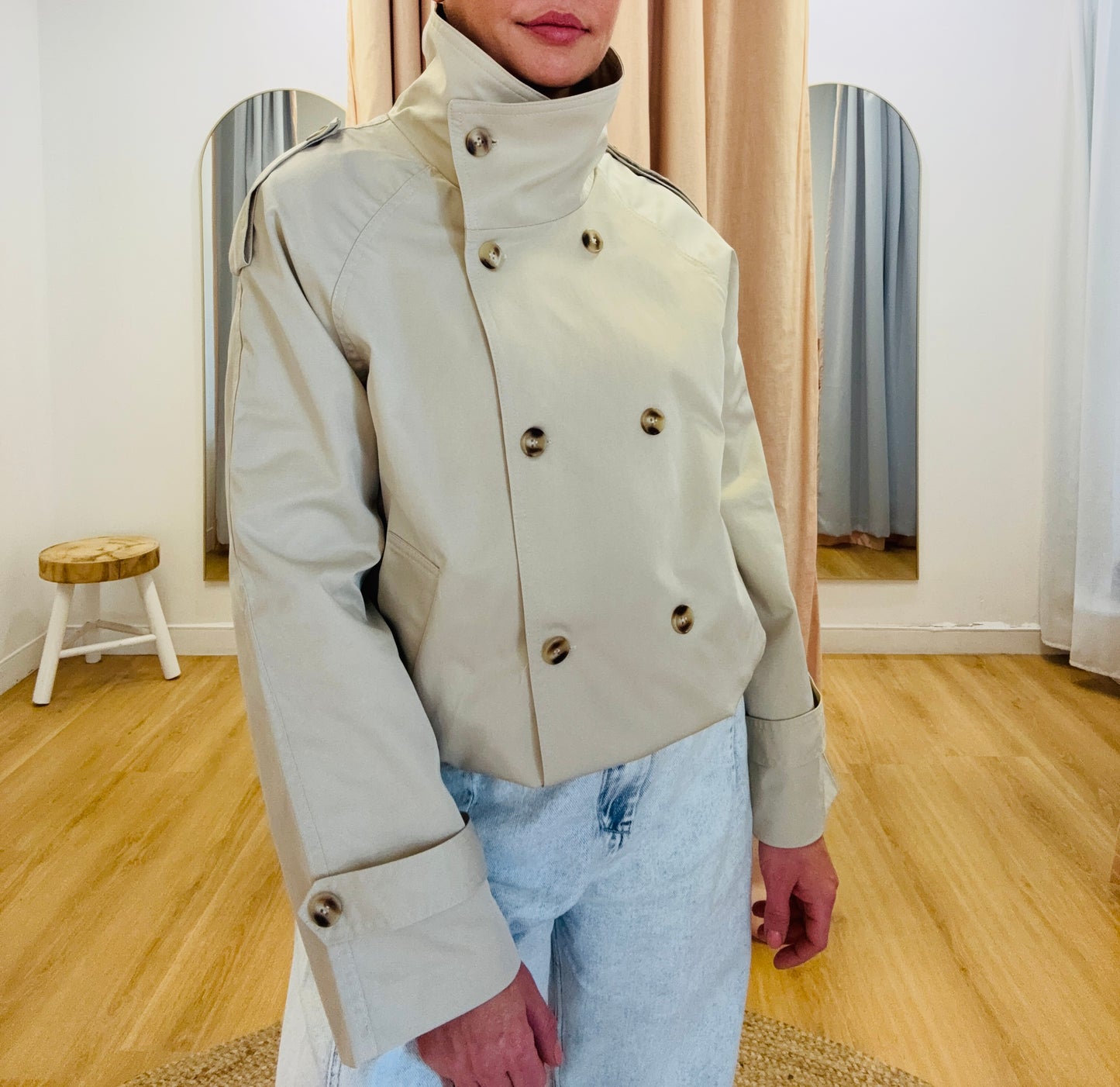 By Frankie/ Funnel Neck Jacket- Beige