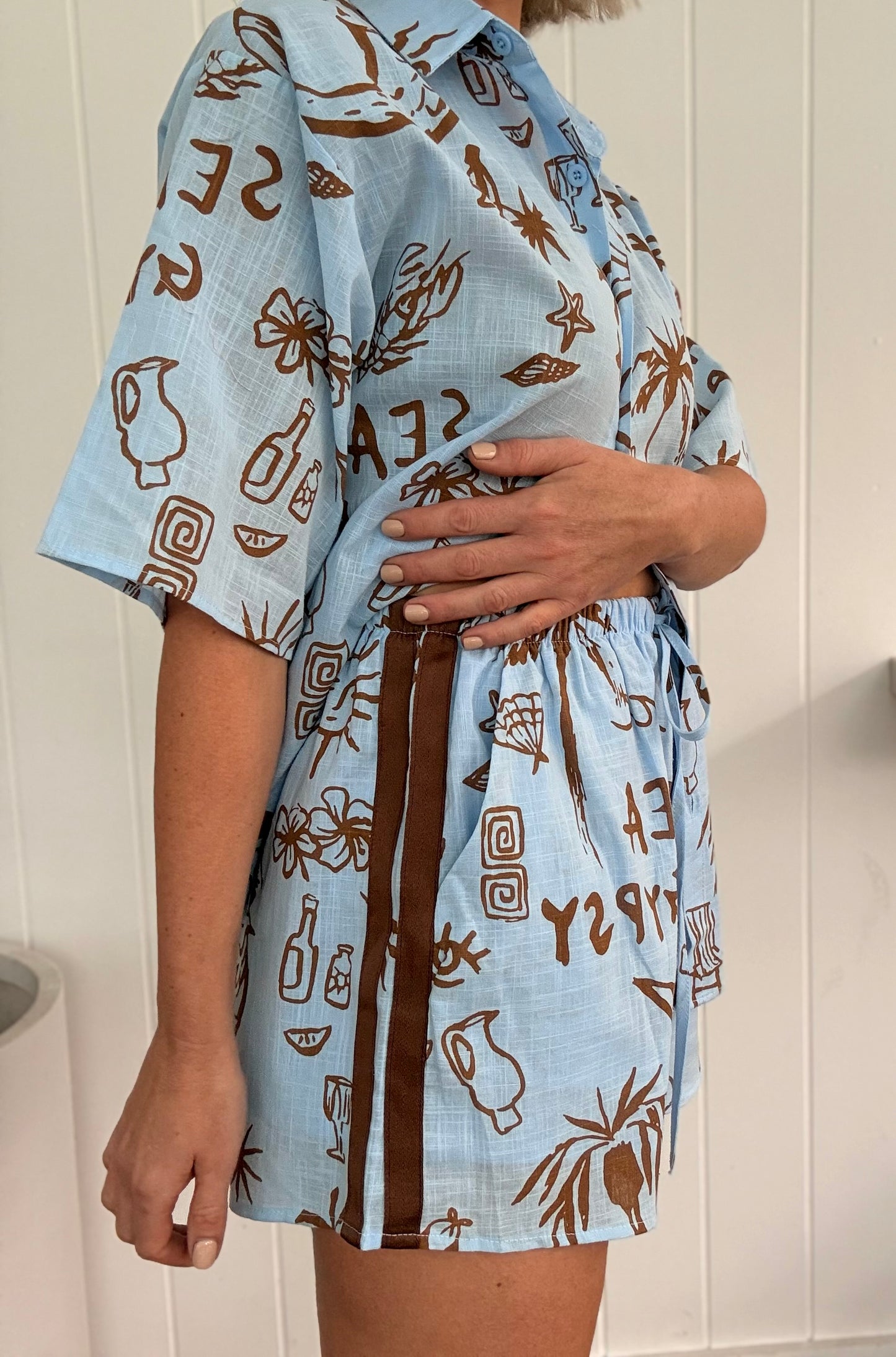 By Frankie/Sea Gypsy Blouse Set-Baby Blue/ Mocha