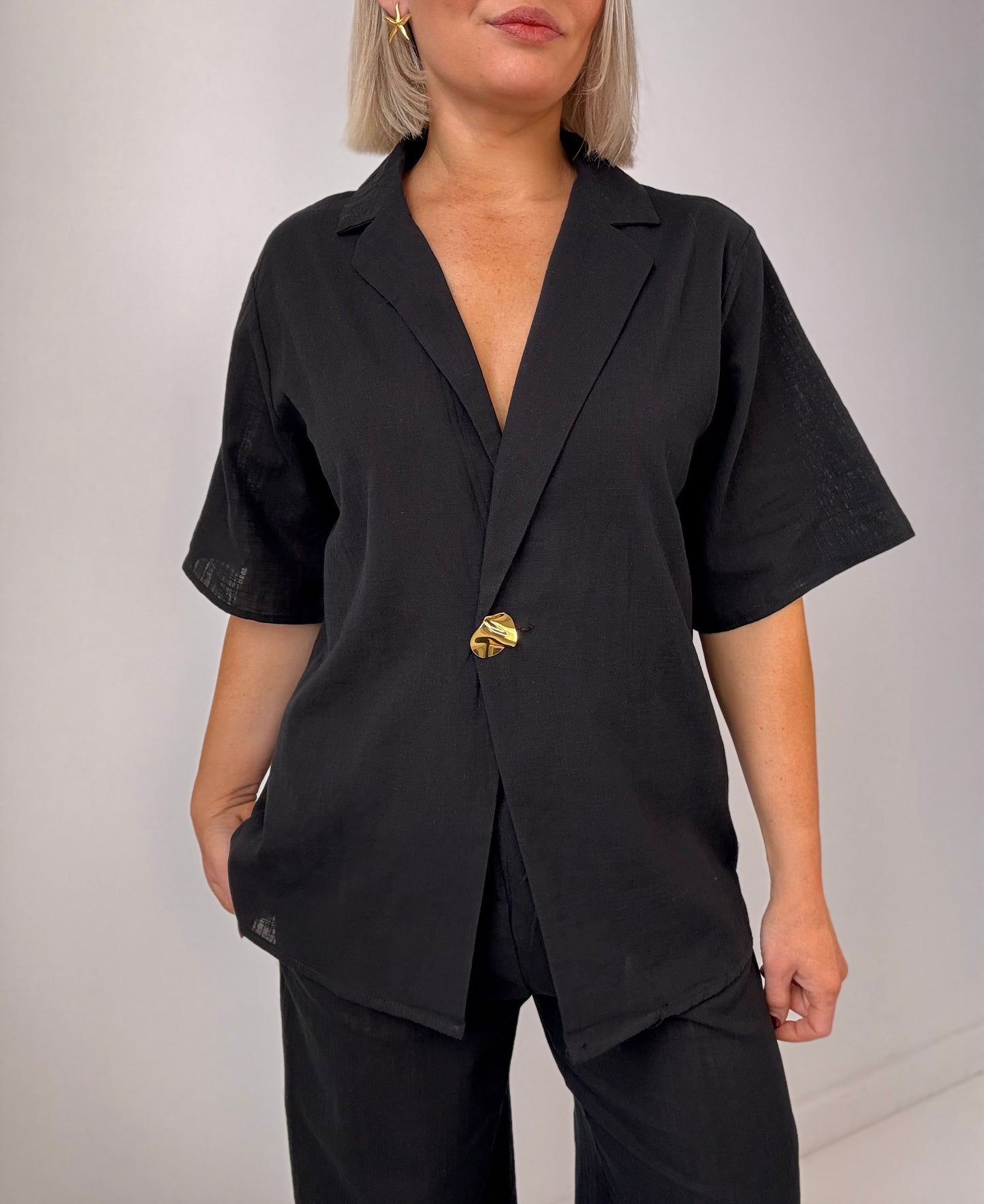 Ava Button Pant Set- Black