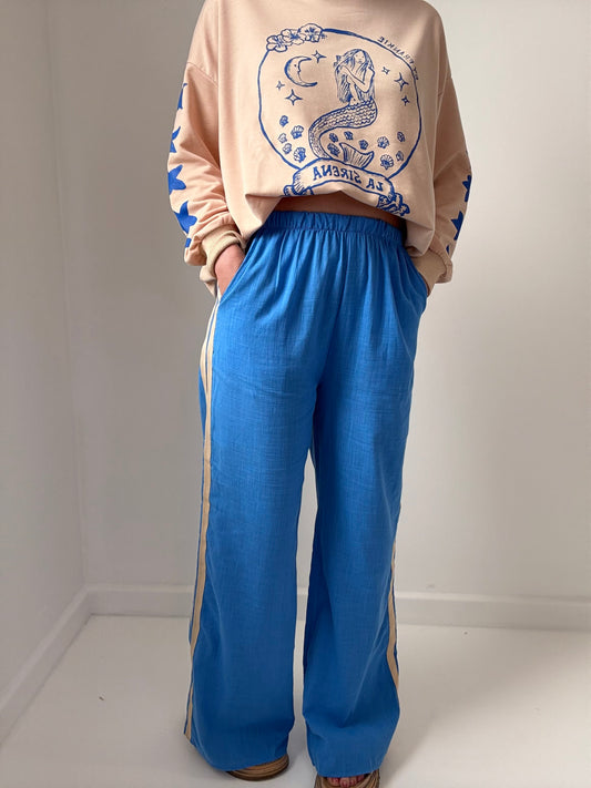 Racer Pant- Blue/beige